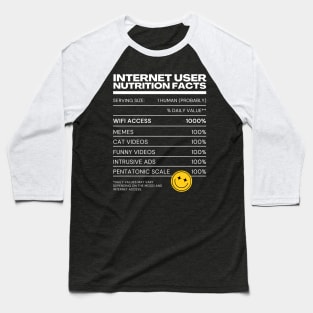 Internet User Nutrition Facts - Internet Explorer Memes Cat Funny Videos Baseball T-Shirt